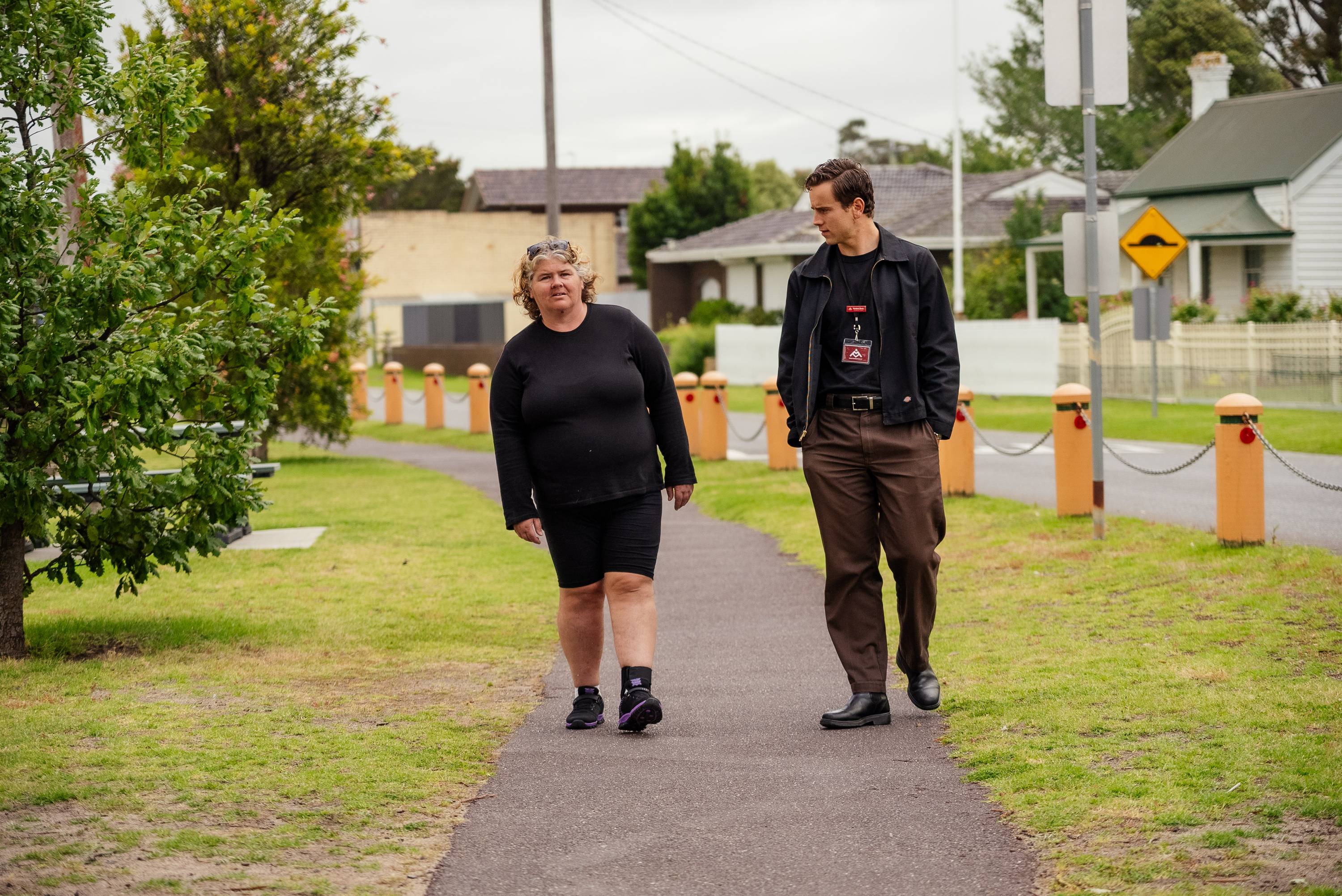 Therapist and client walking together